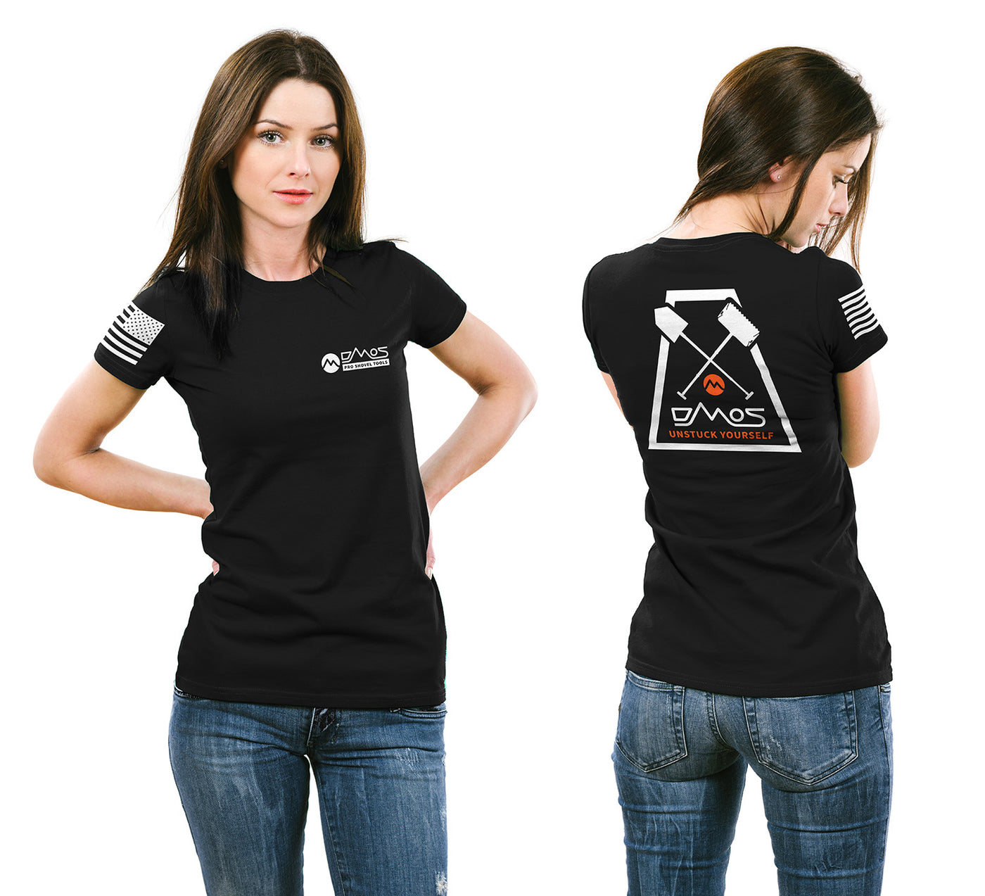 Women's T-Shirt DMOS Trapezoid Back with Flag on Sleeve